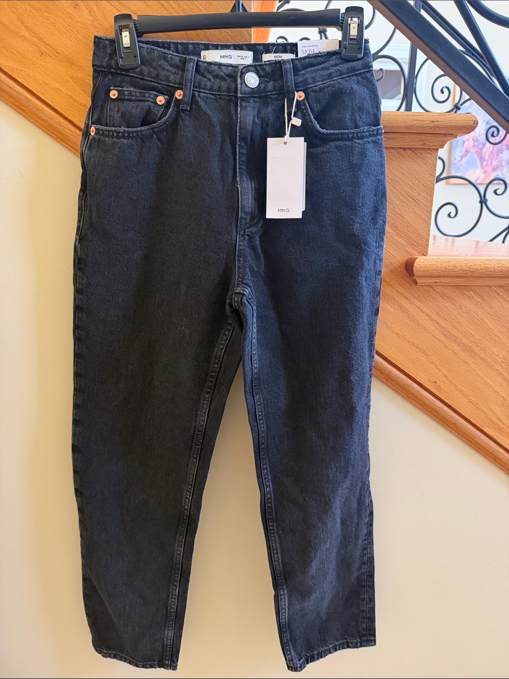 Mango Black Mom Jeans with Copper Rivets Size 34 New With Tags